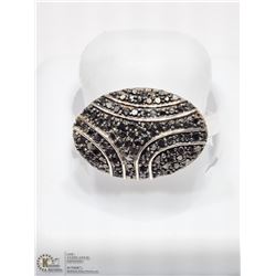 16) STERLING SILVER BLACK DIAMOND RING
