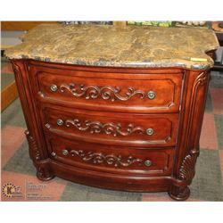 ORNATE MARBLE COMPOSITE TOPPED 3 DRAWER