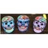 Image 1 : GROUP OF 3 HANDPAINTED SKULL ORNAMENTS