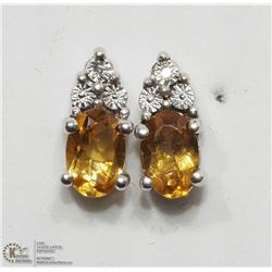 39) STERLING SILVER CITRINE & DIAMOND EARRINGS