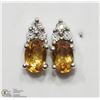 Image 1 : 39) STERLING SILVER CITRINE & DIAMOND EARRINGS