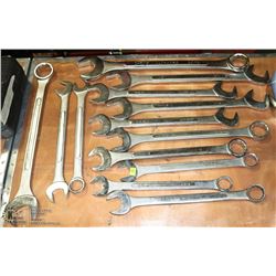 GROUP OF 13 LARGE HEAVY DUTY WRENCHES. TOOLS