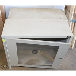 PAIR OF METAL LOCKING CABINETS NO KEYS