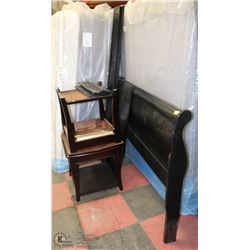 QUEEN SIZE SLEIGH HEADBOARD WITH RAILS, GLASSTOP