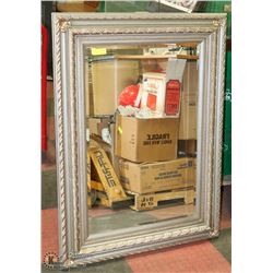 LARGE SILVER TONE FRAMED MIRROR