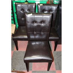 GROUP OF 3 DK BROWN  LEATHERETTE SIDECHAIRS