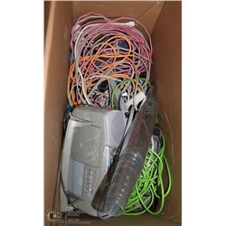 LARGE BOX WITH STEREO EXTENSION CORDS AND MORE