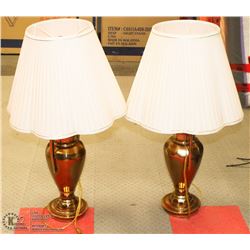 SET OF BRASS TONED TABLE LAMPS WITH SHADES