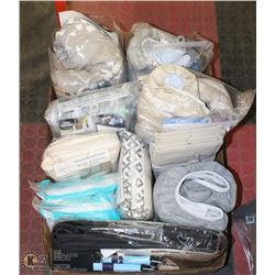 FLAT OF NEW MATTRESS PROTECTORS, IRONING BOARD