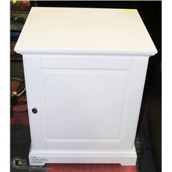WHITE WOOD NIGHT TABLE WITH 1 DOOR AND 2 SHELVES