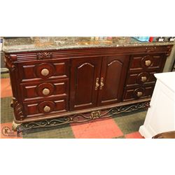 WOOD AND METAL STONE TOP SIDEBOARD WITH MIRROR