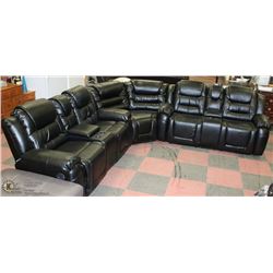 NEW BLACK LEATHERETTE DOUBLE CONSOLE RECLINING