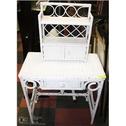 WHITE WICKER VANITY AND DESK SET
