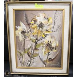 21X25 FLORAL PAINTING FRAMED.