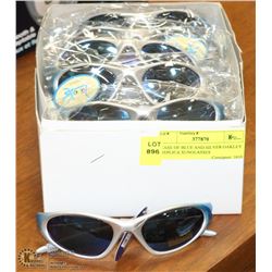 CASE OF BLUE AND SILVER OAKLEY REPLICA SUNGLASSES
