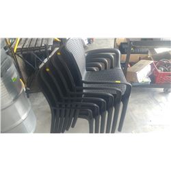 SIX BLACK PLASTIC PATIO CHAIRS