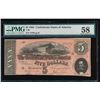 Image 1 : 1864 $5 Confederate State of American Note PMG 58