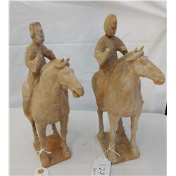 Pair of Horse & Rider Chinese Figures w/John Jordan COA