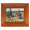 Image 1 : Cowboy Oil Painting In Folk Art Ranch Brand Frame