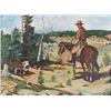 Image 2 : Cowboy Oil Painting In Folk Art Ranch Brand Frame