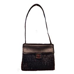 Chanel Black Wicker Rattan and Leather Shoulder Bag