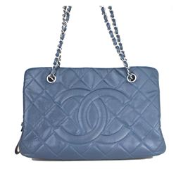 Chanel Navy Blue Caviar Shopping Tote Bag