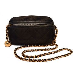 Chanel Vintage Black Quilted Satin Shoulder Bag