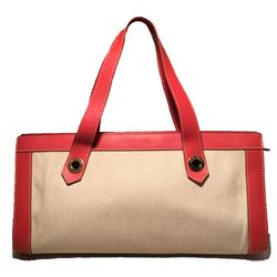 Loro Piana Tan Canvas and Orange Leather Handbag