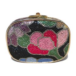 Judith Leiber Swarovski Crystal Black Floral Box Minaudiere