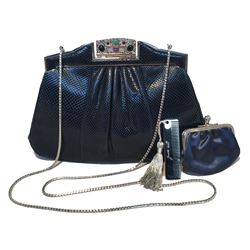 Judith Leiber Vintage Navy Blue Lizard Clutch