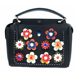 FENDI DOTCOM Medium Floral Leather Satchel Bag, Black