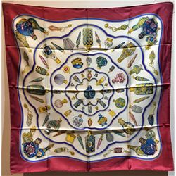 Hermes Vintage Qui' Import le Flacons Silk Scarf in Dark Red