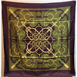 Hermes Vintage Eperon d'Or Silk Scarf c1970s in Purple and Green