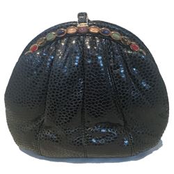 Judith Leiber Vintage Black Lizard Leather Clutch