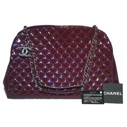 Chanel Quilted Maroon Patent Leather Shoulder Bag Tote