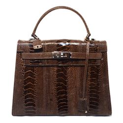 Lorenzi Brown Ostrich Kelly Bag