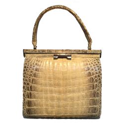 Vintage 1960s Natural Beige Crocodile Handbag
