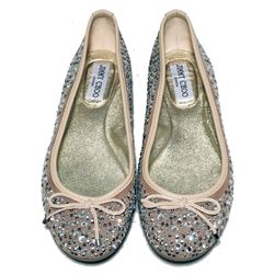 Jimmy Choo Nude and Gold Crystal Studded Ballet Flats Size 37