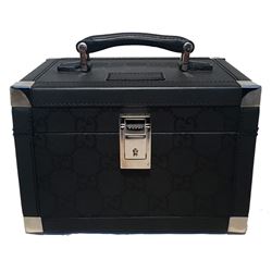 Gucci Black Monogram Canvas and Leather Train Case Cosmetic Travel Bag