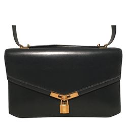 Hermes Vintage Navy Blue Leather Kelly Lock Front Flap Shoulder Bag
