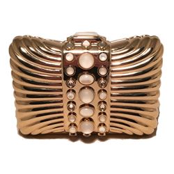 Judith Leiber Vintage Gold Box Clutch with Pearl Details