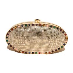 Judith Leiber Swarovski Crystal Oval Multi-colored Gem Minaudiere