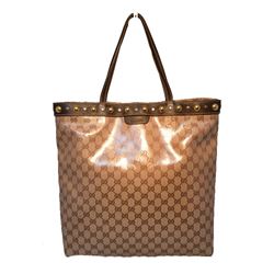 Gucci Coated Monogram Canvas Studded Shopping Bag Tote