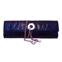 Chanel Black Alligator Clutch With Chain Wrap and Pearl Detail
