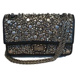 RARE Chanel Black Leather Studded Classic Flap 2.55 Shoulder Bag