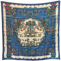 Hermes Vintage Astres et Soleils Silk Scarf in Blues