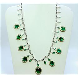32.37ct Natural Emerald 14k and 18k White & Yellow Gold Necklace