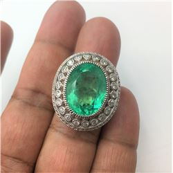 14.78ct Natural Columbian Emerald 18K White Gold Ring