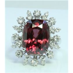 Red Zircon : 12.53ct/14K White Gold Ring : 6g/Diamond : 0.79ct