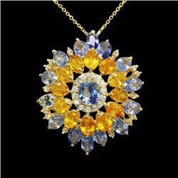 8.75ct Blue Sapphire / 7.34ct Yellow Sapphire 14K Yellow Gold Pendant